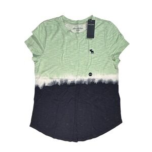 Abercrombie Kids Boys Mint Green Navy Blue Dip Dye Slub T-Shirt Size 13/14 NWT